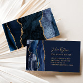 Navy Blauwe Agatische Geode Gouden Glitter Onroere Visitekaartje