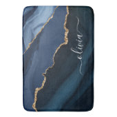 Navy Blauwe Agatische Geode Gouden Monogram Badmat (Voorkant Verticaal)