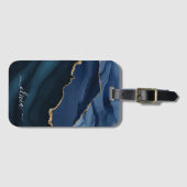 Navy Blauwe Agatische Geode Gouden Monogram Bagagelabel (Voorkant (horizontaal))