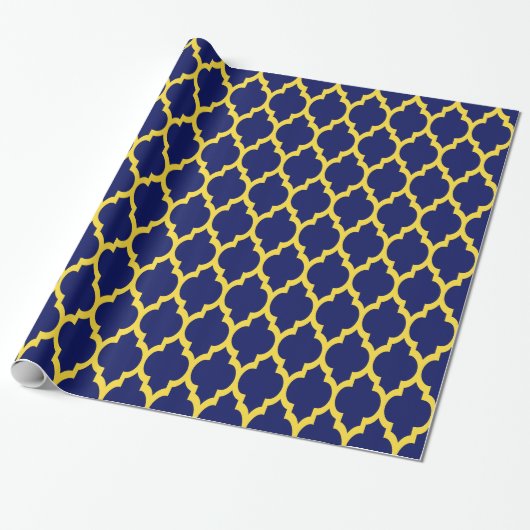 Navy Blauwe Ananas Gele Marokkaanse #4 Cadeaupapier (Uitgerold)