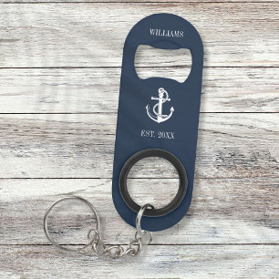 Navy-blauwe anker boot familienaam mini flessenopener