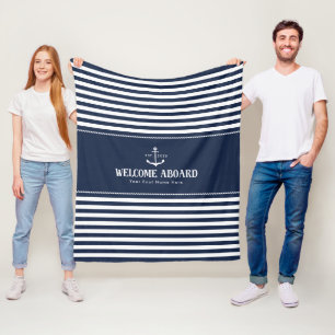 Navy Blauwe Anker Bootnaam Welkom Aan Boord Fleece Deken