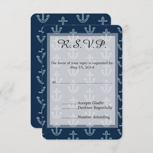 Navy Blauwe Ankers Bruiloft RSVP (Voorkant / Achterkant)