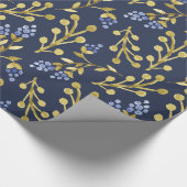 Navy Blauwe Aquarel Bes Bloem  Cadeaupapier (Hoek)