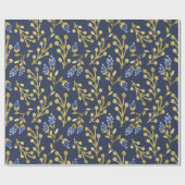 Navy Blauwe Aquarel Bes Bloem  Cadeaupapier (Vlak)