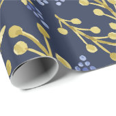 Navy Blauwe Aquarel Bes Bloem  Cadeaupapier (Rol Hoek)