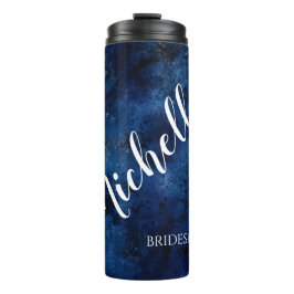 Navy Blauwe Aquarel Bruidsmeisje met Naam Thermosbeker