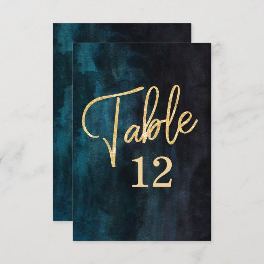 Navy Blauwe Aquarel & Gouden Tafelnummer Zitplaats (Voorkant / Achterkant)