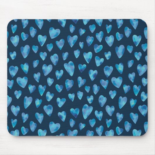 Navy Blauwe Aquarel Hart Muismat (Voorkant)