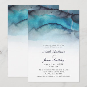 Navy Blauwe Aquarel Kust Strand Abstracte Golven Kaart