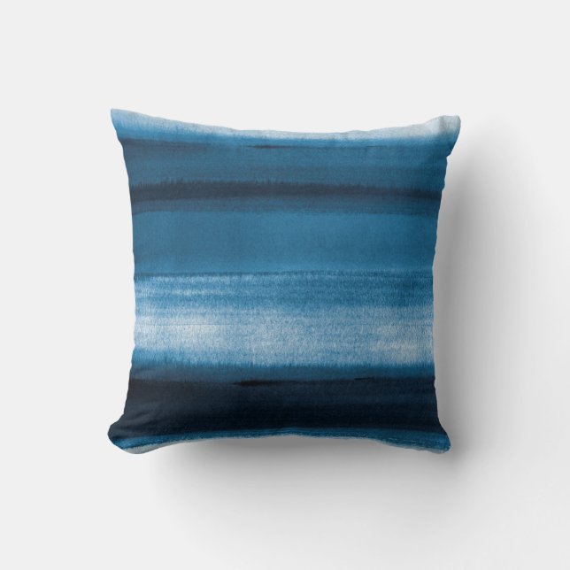 Navy Blauwe Aquarel Ombre Kuspillow Kussen (Voorkant)