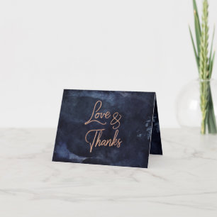 Navy Blauwe Aquarel & Rose Goud Trouw Dank Je Bedankkaart