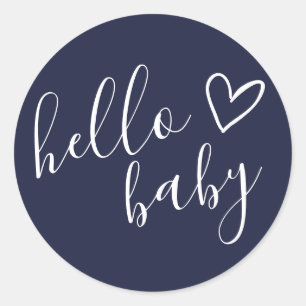 Navy Blauwe Baby Jongen Hallo Baby Shower Ronde Sticker
