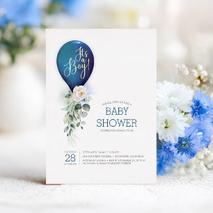 Navy Blauwe Ballon Het Is Een Jongen Baby Shower Folie Uitnodiging
