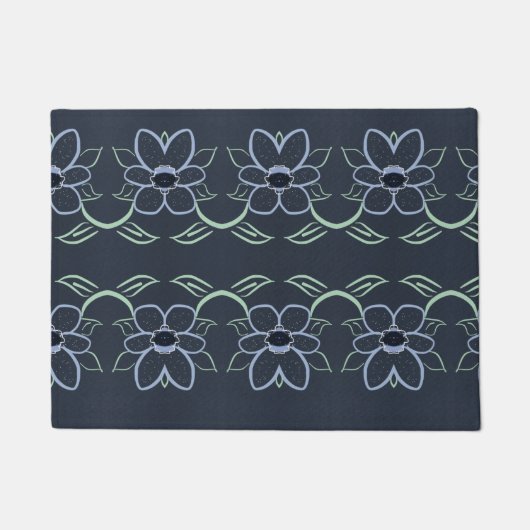 Navy Blauwe Bloemende Worpmat Deurmat (Voorkant)