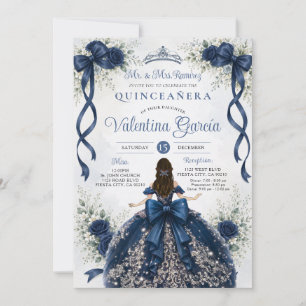 Navy Blauwe Bloemenslint Boog Quinceañera Verjaard Kaart