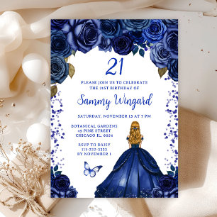 Navy Blauwe Blonde Haren Prinses Verjaardagsfeestj Kaart