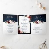 Navy Blauwe Blush Bourgondië Gouden Geometrische T Drieluik Aankondiging (Binnen)