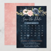 Navy Blauwe Blush Roze Boho Agenda Save The Date (Voorkant / Achterkant)