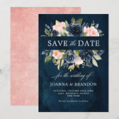 Navy Blauwe Blush Roze Boho Bruiloft Save The Date (Voorkant / Achterkant)