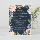 Navy Blauwe Blush Roze Boho Oefenavond Eten Kaart (Staand voorkant)