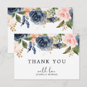 Navy Blauwe Blush Roze Boho Roos Bedankkaart (Voorkant / Achterkant)