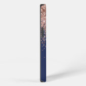 Navy Blauwe Blush Roze Gouden Glitter Monogram iPhone Hoesje (Rechterkant)