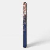 Navy Blauwe Blush Roze Gouden Glitter Monogram iPhone Hoesje (Linkerkant)
