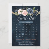 Navy Blauwe Blush Roze Roos Boho Agenda Save The Date (Voorkant)
