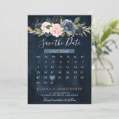 Navy Blauwe Blush Roze Roos Boho Agenda Save The Date (Staand voorkant)