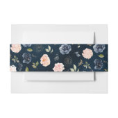Navy Blauwe Blush Roze Roos Botanisch Uitnodigingen Wikkel (Voorkant Voorbeeld)