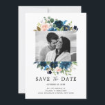 Navy Blauwe Blush Roze Roos Botanische Foto Save The Date<br><div class="desc">Mooie bloemenfoto save the date kaart met de hand geschilderde waterverf bloemmotieven / rozen in rijke tinten navyblauw en blush roze / perzik en charmante handgeschreven lettertype. Neem contact met me op voor hulp bij het aanpassen of als je een ander product met dit ontwerp nodig hebt.</div>