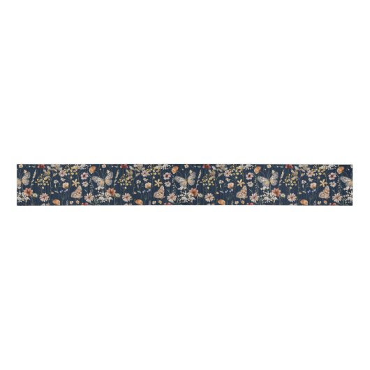 Navy Blauwe Boho Bloemenlint Grosgrain Lint (Voorkant)
