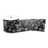 Navy Blauwe Boho Bloemenlint Grosgrain Lint