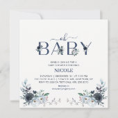 Navy Blauwe Boho Bloemige Jongens Baby Borrel Vier Kaart (Voorkant)