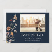 Navy Blauwe Boho Foto Save The Date (Voorkant)