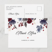 Navy Blauwe Bordeaux Gotische Bloem Bruiloft Dank  Briefkaart (Voorkant / Achterkant)