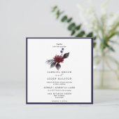 Navy Blauwe Bordeaux Rood Gotische Bloem Bruiloft Kaart (Staand voorkant)