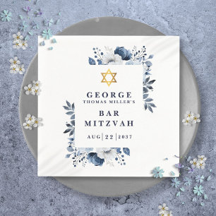 Navy Blauwe Botanische Bar Mitzvah Bat Mitzvah Servet