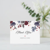 Navy Blauwe Bourgondië Gotische Bloem Bruiloft Dan Briefkaart (Staand voorkant)