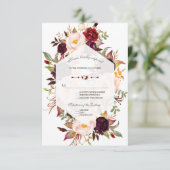 Navy Blauwe Bourgondische Bloemige Geometrische Tr RSVP Kaartje (Staand voorkant)