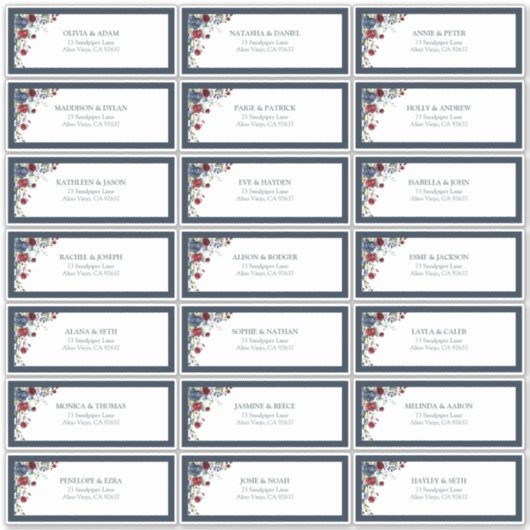 Navy Blauwe Bourgondische Bloemige Waterverf Gasta Sticker (Voorkant)