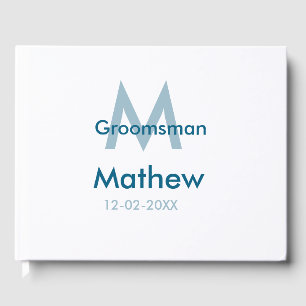 Navy blauwe bruidsjonker naam letter datum manneli gastenboek