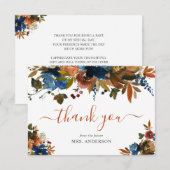 Navy Blauwe Bruine Verliefd Worden Herfst Bruiloft Bedankkaart (Voorkant / Achterkant)