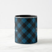 Navy Blauwe Buffalo Plaid Rustieke Monogram Naam Mok (Midden)