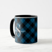 Navy Blauwe Buffalo Plaid Rustieke Monogram Naam Mok (Voorkant links)