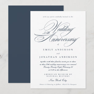 Navy Blauwe Calligrafie 25-jarig Huwelijksjubileum Kaart