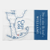 Navy Blauwe Cape Cod Kaart Nieuw Thuis Theedoek (Horizontaal)