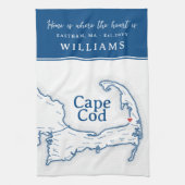 Navy Blauwe Cape Cod Kaart Nieuw Thuis Theedoek (Verticaal)