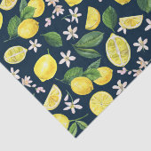 Navy Blauwe Citrus Citroen Bloemig Tissuepapier (Detail)